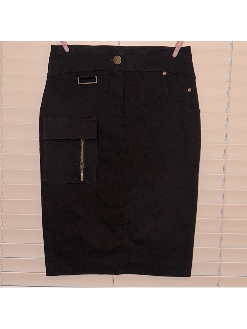 Pingpong 8 Black Stretch Pencil Skirt with Brass Colored Studs